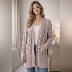 Suzy Shier Cable Knit Cardigan Open Front Cozy Knit Sweater Size M